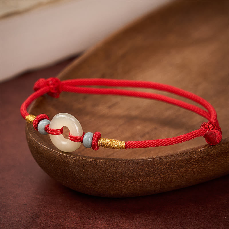 Hetian Jade Peace Buckle Protection Red String Bracelet