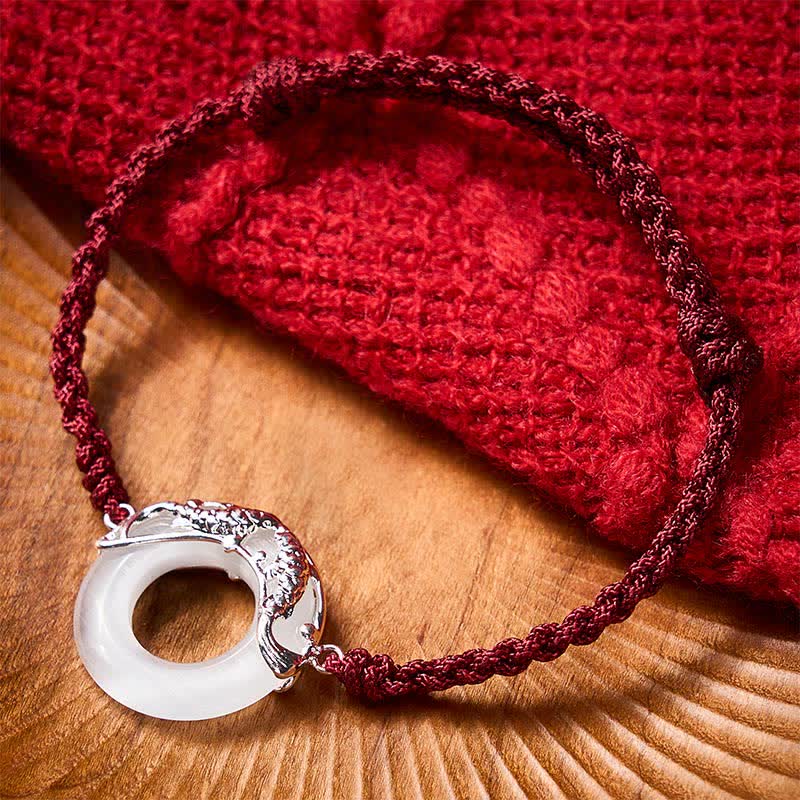 White Jade Koi Fish Wealth Red String Bracelet