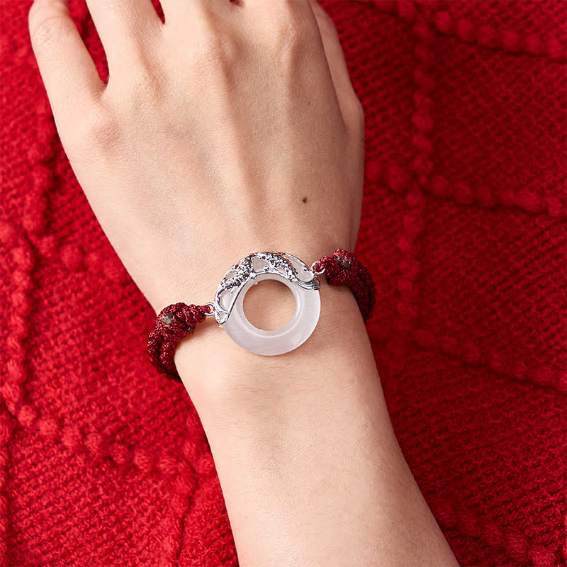 White Jade Koi Fish Wealth Red String Bracelet