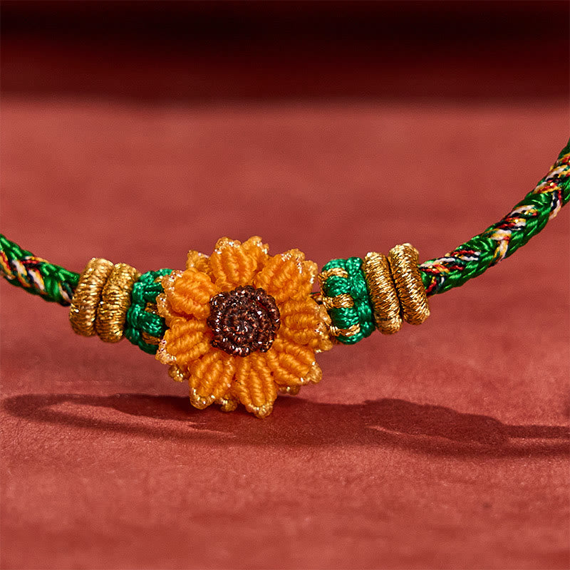 Hand-Woven Colorful Green Yellow String Sunflower Hope Bracelet