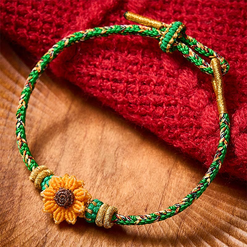 Hand-Woven Colorful Green Yellow String Sunflower Hope Bracelet