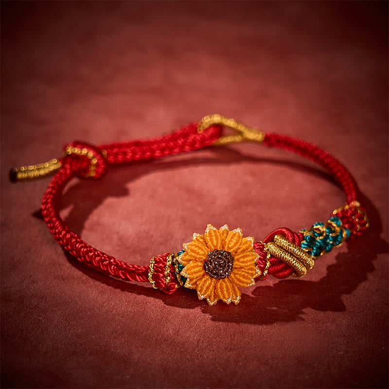 Hand-Woven Red String Peach Blossom Sunflower Luck Bracelet