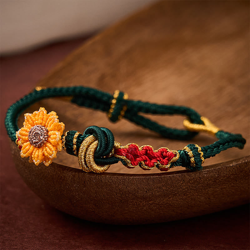 Hand-Woven Red String Peach Blossom Sunflower Luck Bracelet