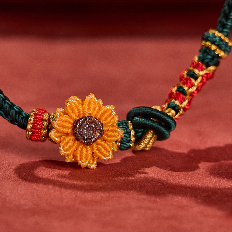 Hand-Woven Red String Peach Blossom Sunflower Luck Bracelet