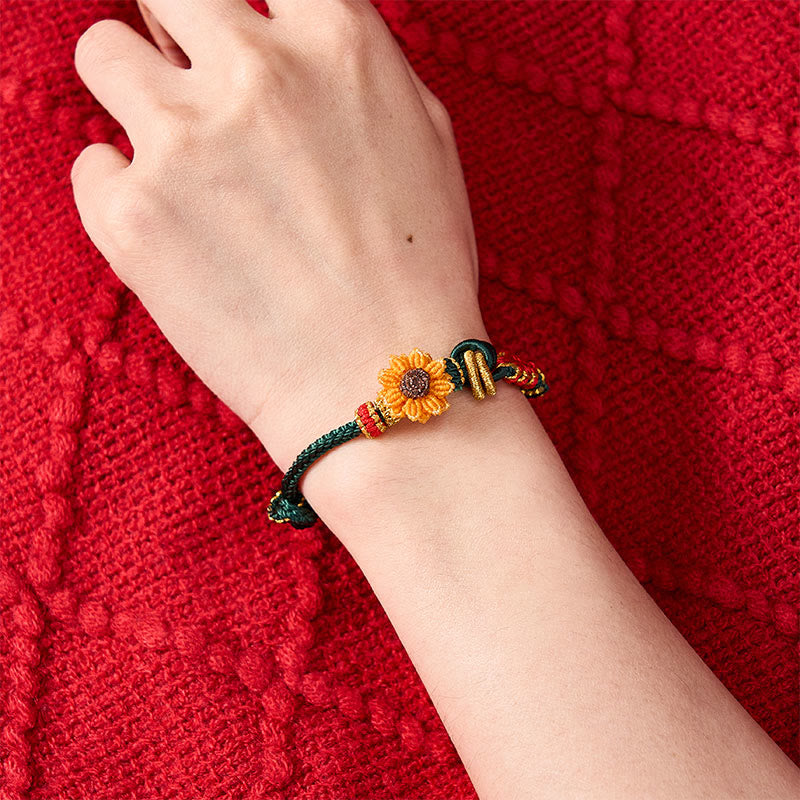 Hand-Woven Red String Peach Blossom Sunflower Luck Bracelet