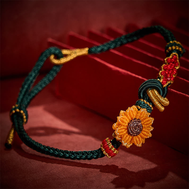 Hand-Woven Red String Peach Blossom Sunflower Luck Bracelet