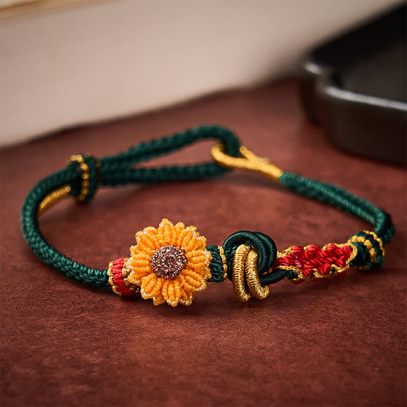 Hand-Woven Red String Peach Blossom Sunflower Luck Bracelet