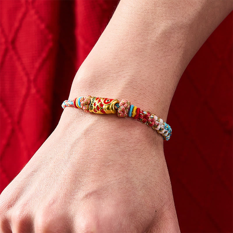 Hand-Woven Peach Blossom Koi Fish Success Rope Bracelet