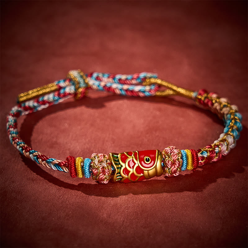 Hand-Woven Peach Blossom Koi Fish Success Rope Bracelet