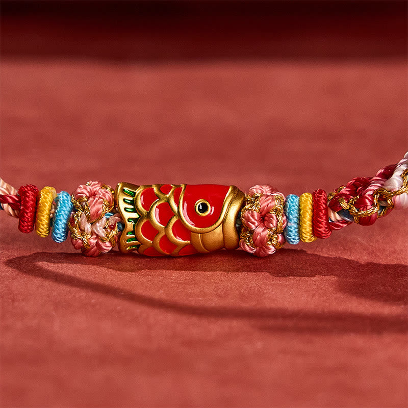 Hand-Woven Peach Blossom Koi Fish Success Rope Bracelet