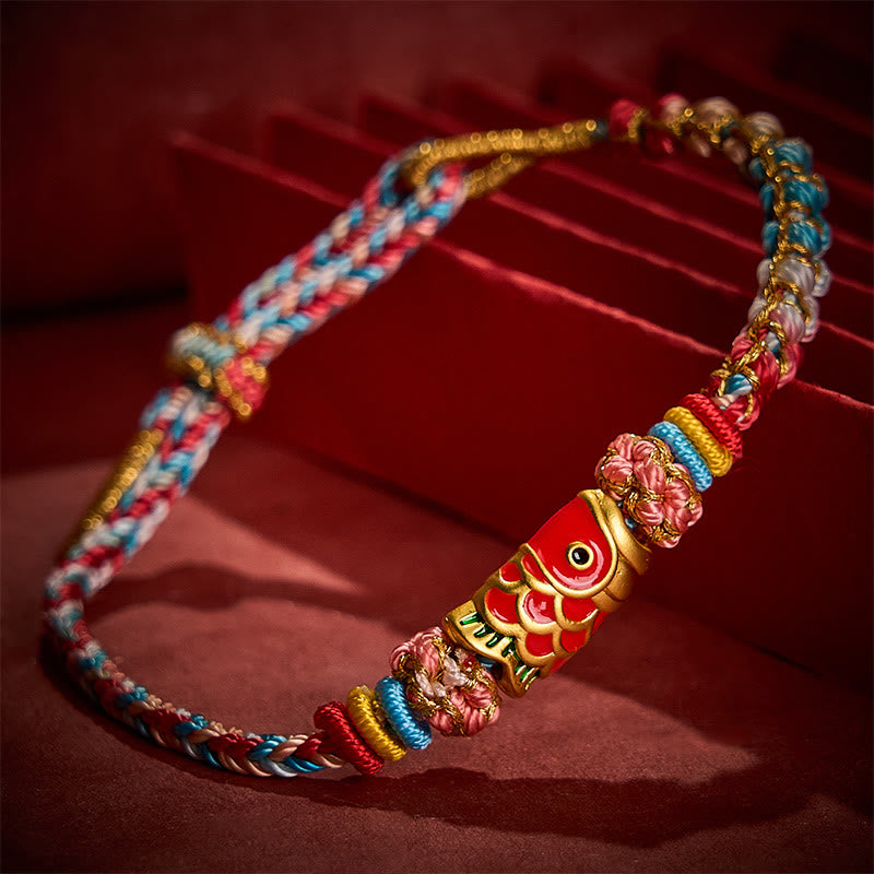Hand-Woven Peach Blossom Koi Fish Success Rope Bracelet