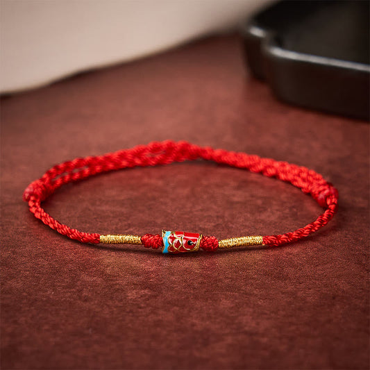 Hand-Woven Red String Luck Koi Fish Adjustable Copper Charm Bracelet