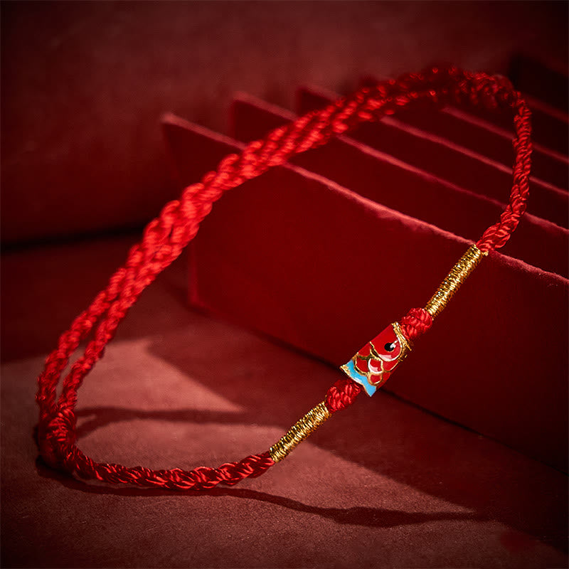 Hand-Woven Red String Luck Koi Fish Adjustable Copper Charm Bracelet