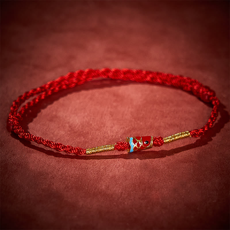 Hand-Woven Red String Luck Koi Fish Adjustable Copper Charm Bracelet