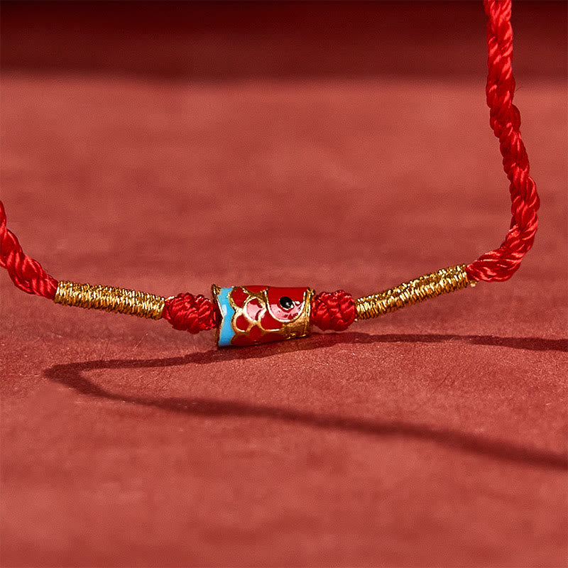 Hand-Woven Red String Luck Koi Fish Adjustable Copper Charm Bracelet