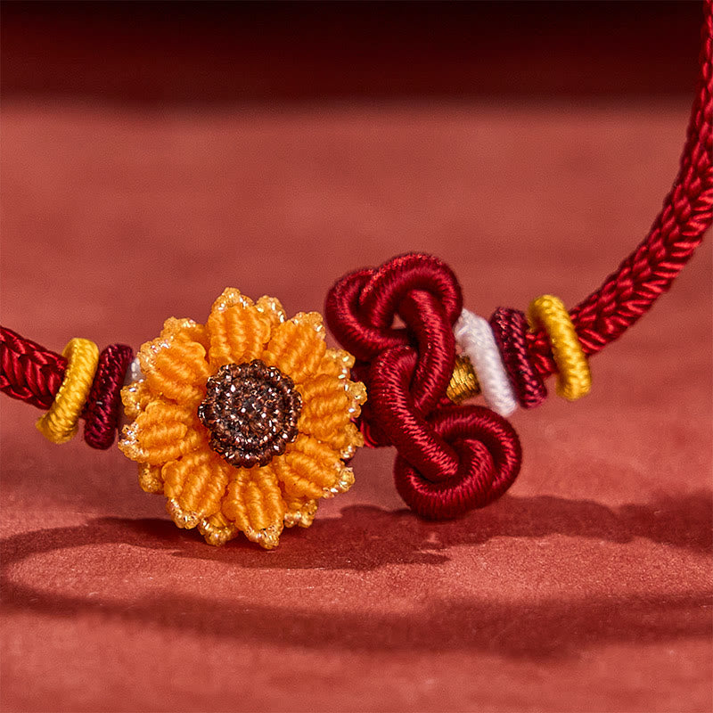 Hand-Woven Red String Sunflower Luck Bracelet