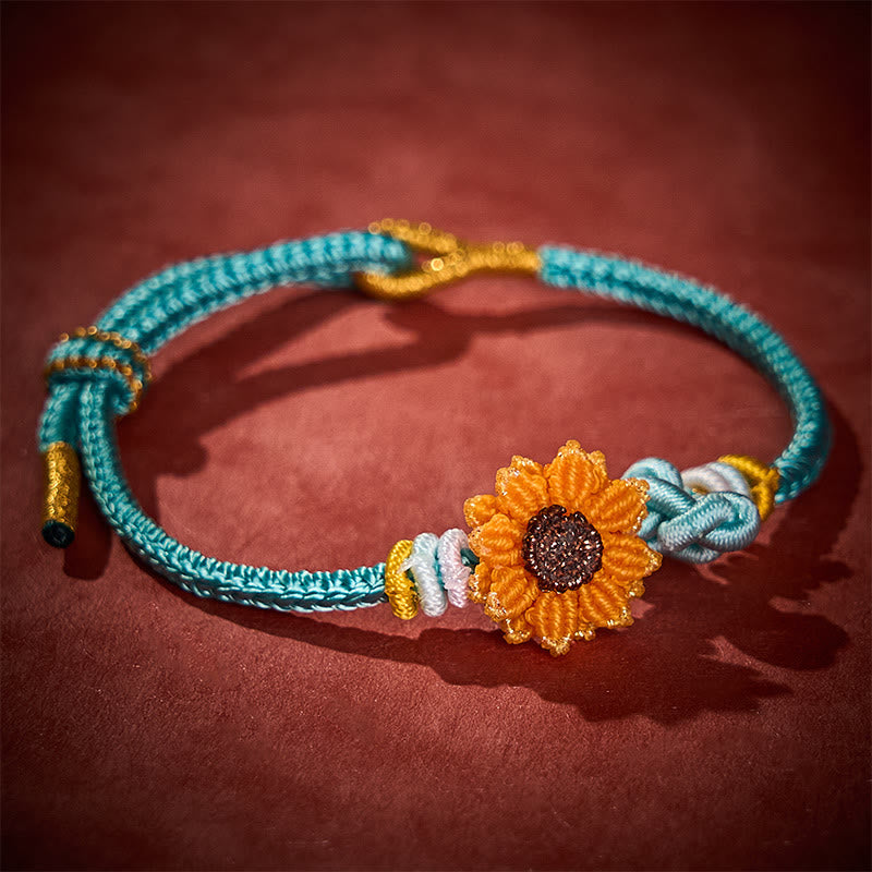 Hand-Woven Red String Sunflower Luck Bracelet