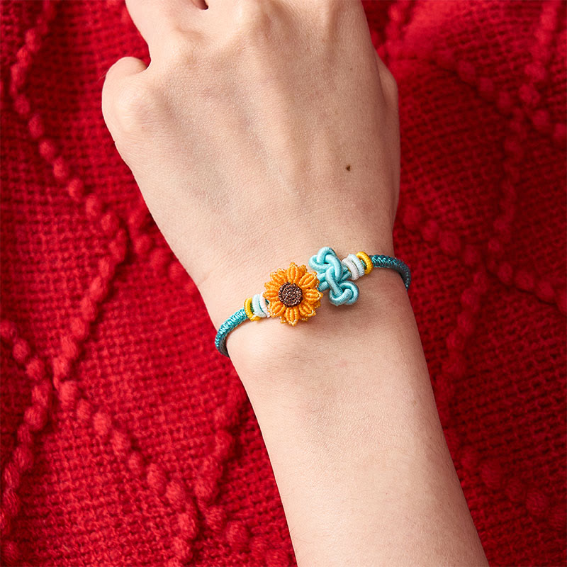 Hand-Woven Red String Sunflower Luck Bracelet