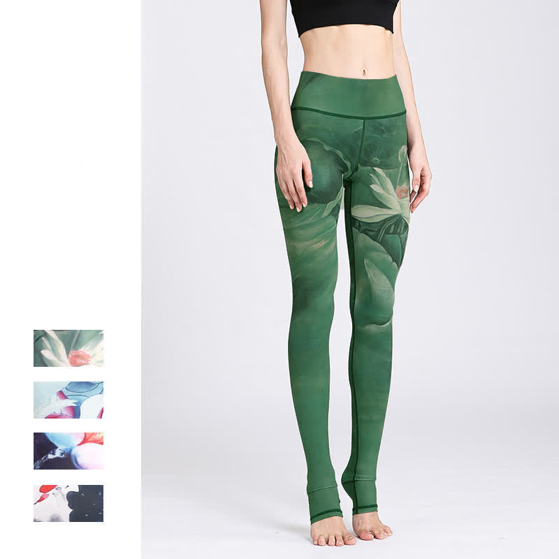 Lotus Flower Print Design Pants Sports Fitness Yoga Leggings Women's Yoga Pants