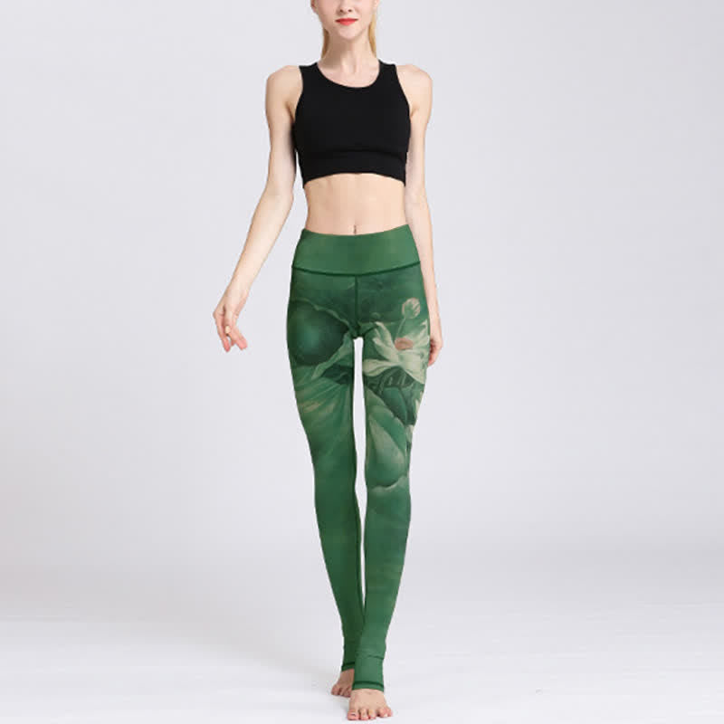 Lotus Flower Print Design Pants Sports Fitness Yoga Leggings Women's Yoga Pants