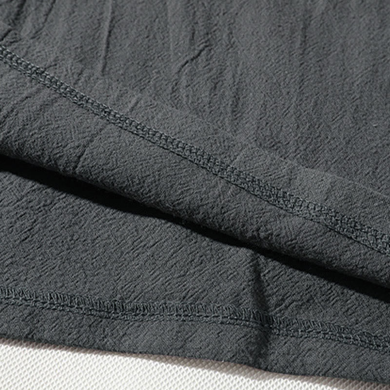 2Pcs Plain Notched Collar T-Shirt Wide Leg Shorts With Pockets Men's Meditation Cloth Set