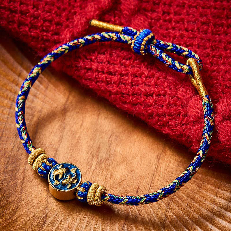 Hand-Woven String Double Golden Koi Fish Strength Rope Bracelet