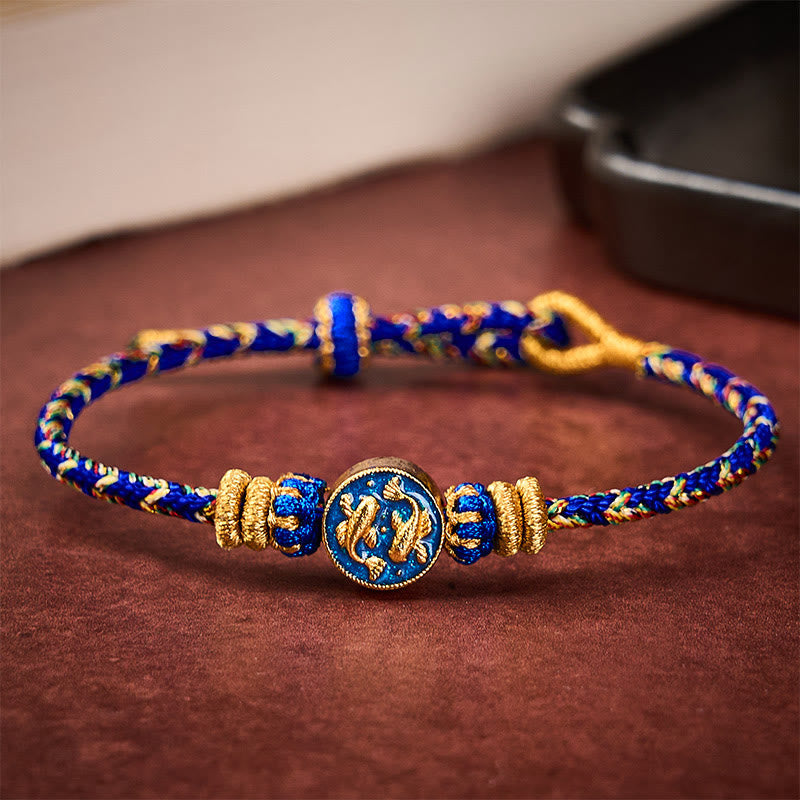 Hand-Woven String Double Golden Koi Fish Strength Rope Bracelet