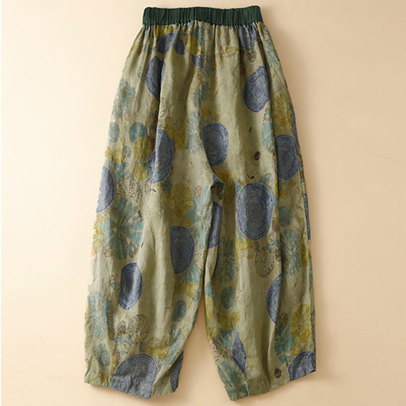 Retro Casual Chinese Frog-Button Design Women's Harem Pants With Pockets