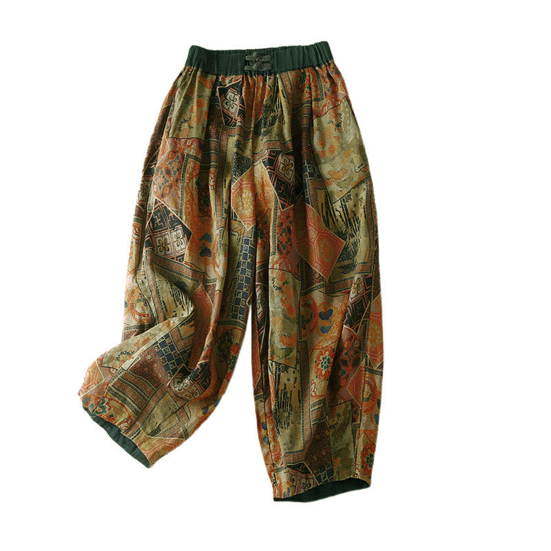 Retro Casual Chinese Frog-Button Design Women's Harem Pants With Pockets