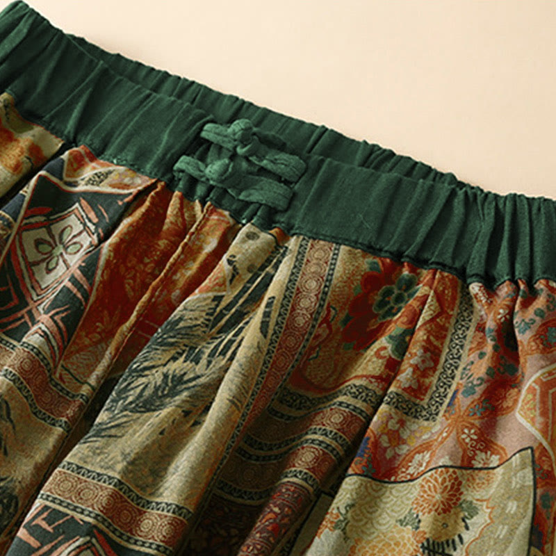 Retro Casual Chinese Frog-Button Design Women's Harem Pants With Pockets