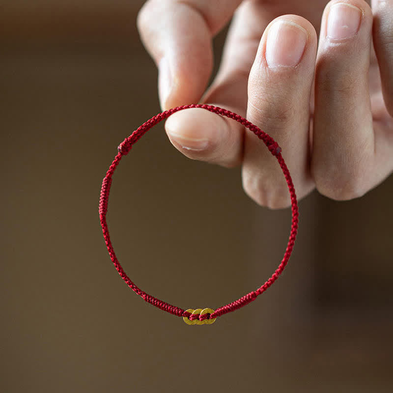 Copper Coins Hand-Woven Red Multicolor String Luck Bracelet