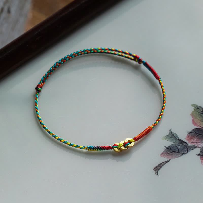 Copper Coins Hand-Woven Red Multicolor String Luck Bracelet