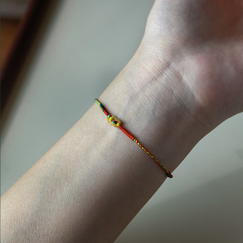Copper Coins Hand-Woven Red Multicolor String Luck Bracelet