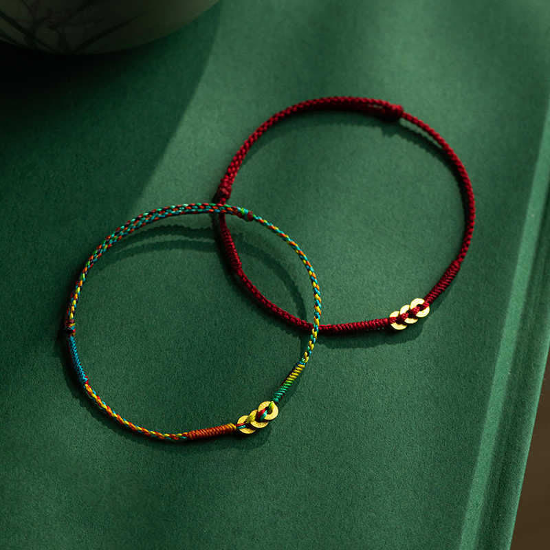 Copper Coins Hand-Woven Red Multicolor String Luck Bracelet