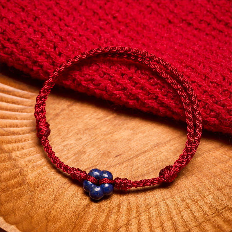 Hand-Woven Flower Lapis Lazuli Red String Luck Bracelet