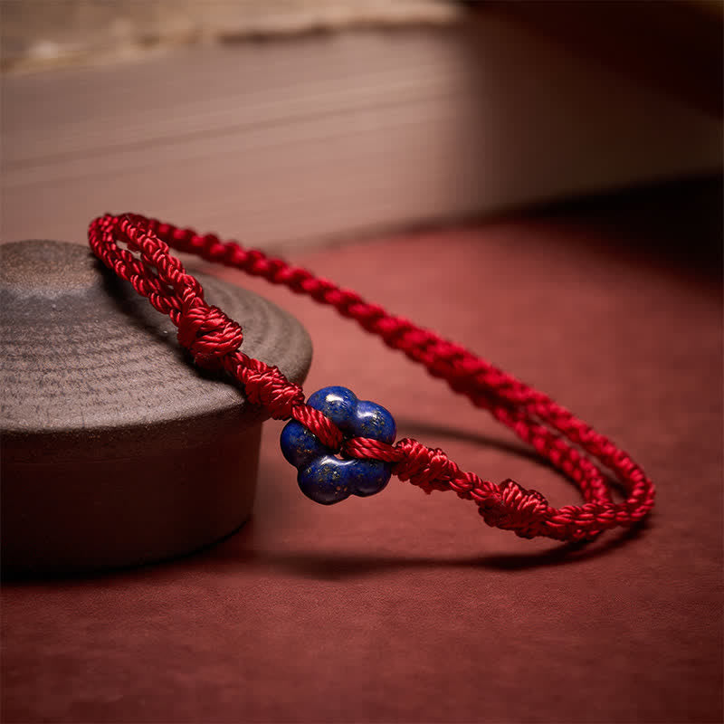 Hand-Woven Flower Lapis Lazuli Red String Luck Bracelet