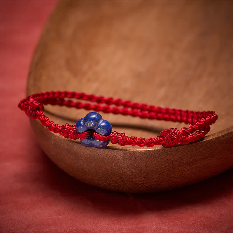 Hand-Woven Flower Lapis Lazuli Red String Luck Bracelet