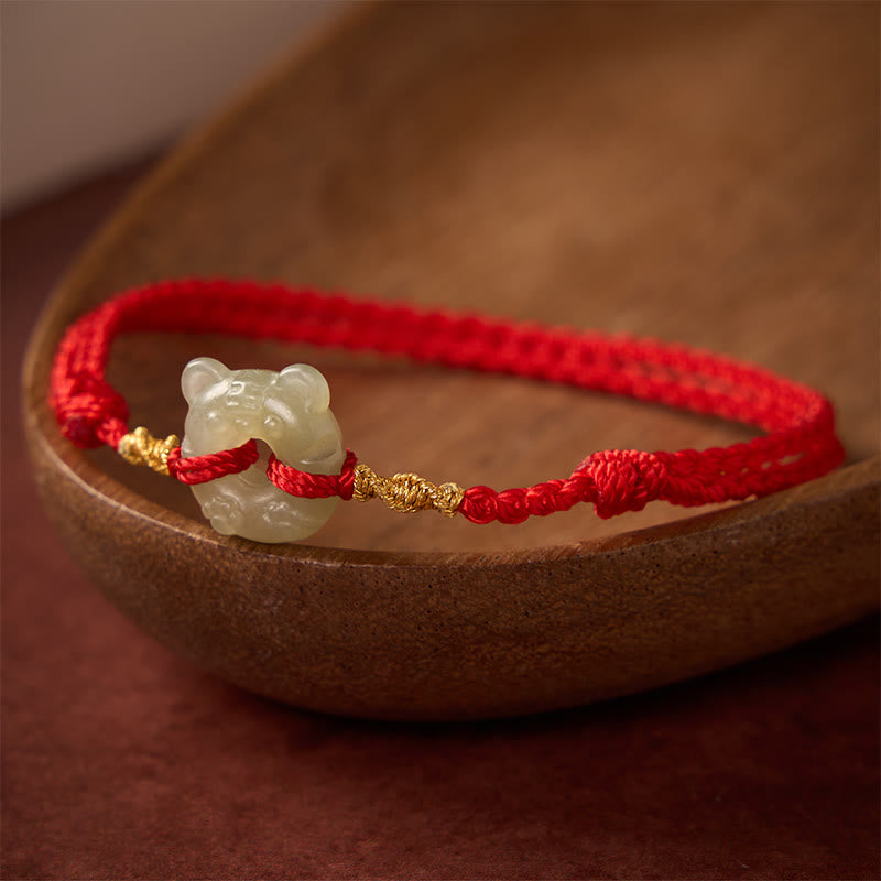 Jade Tiger-head Peace Buckle Red String Prosperity Bracelet