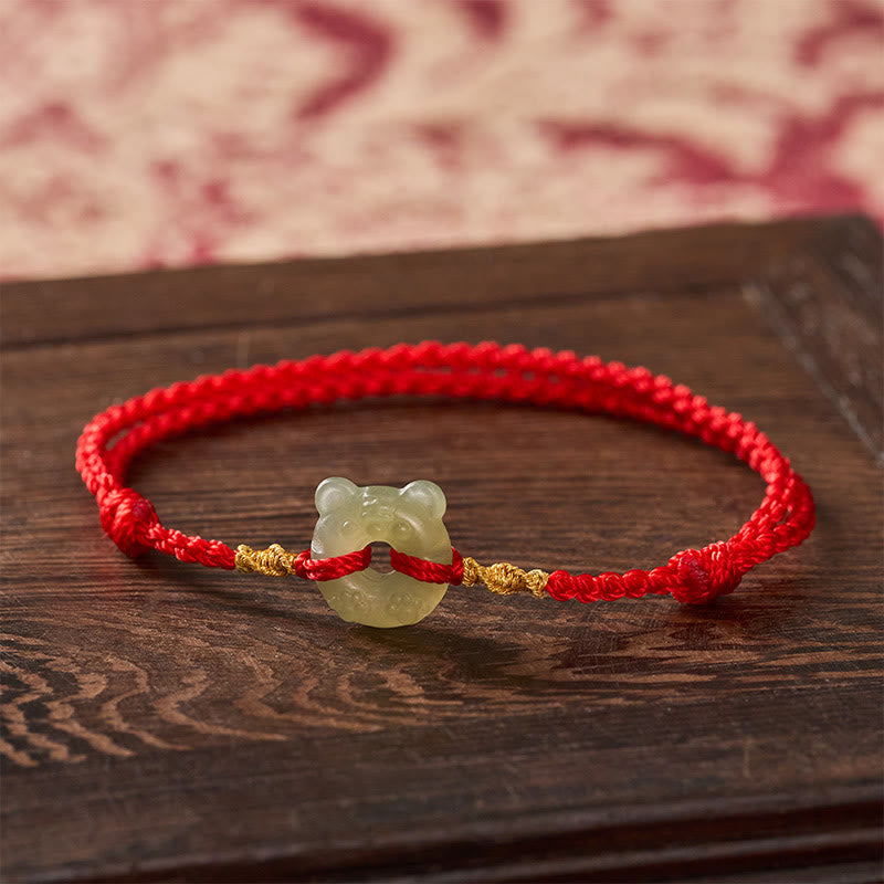 Jade Tiger-head Peace Buckle Red String Prosperity Bracelet