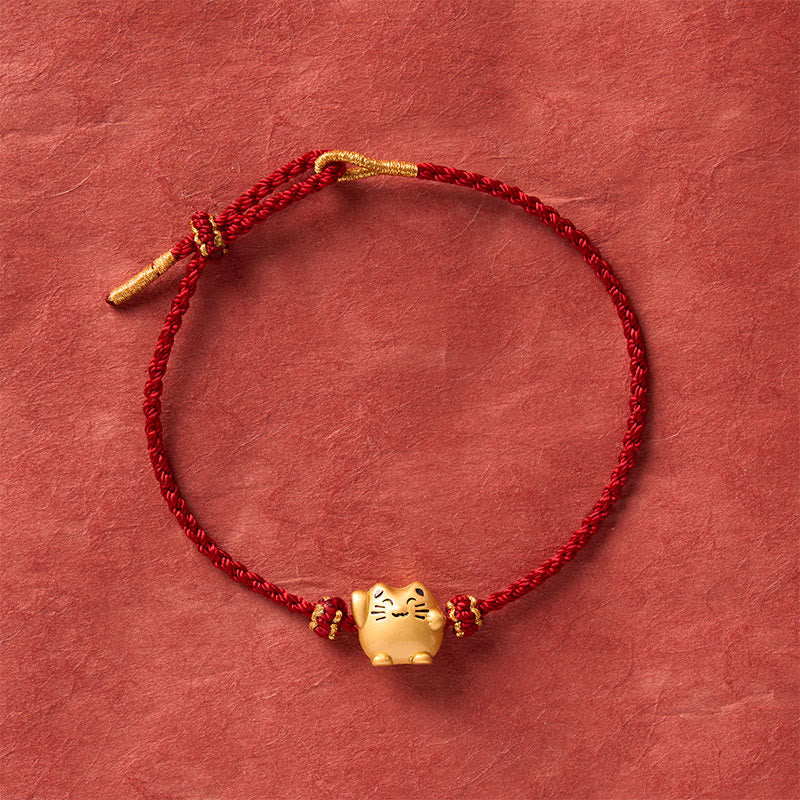 Red String Copper Lucky Cat Protection Energy Bracelet