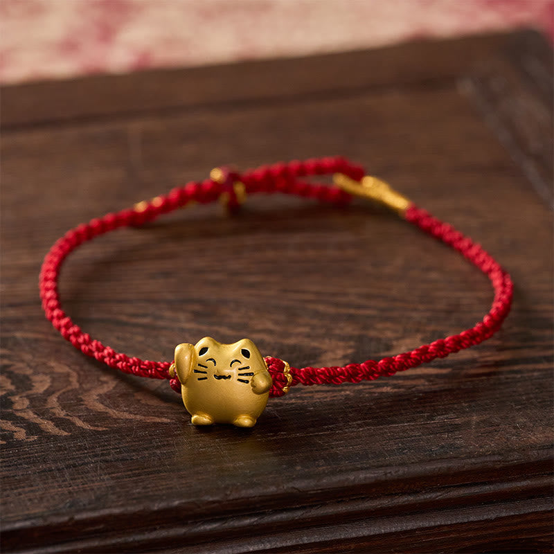 Red String Copper Lucky Cat Protection Energy Bracelet