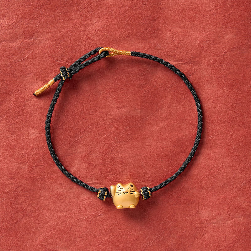 Red String Copper Lucky Cat Protection Energy Bracelet