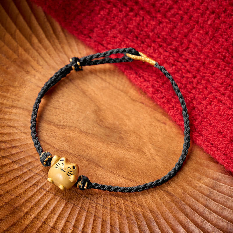 Red String Copper Lucky Cat Protection Energy Bracelet