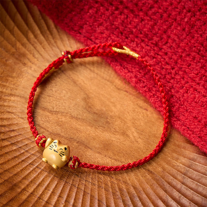 Red String Copper Lucky Cat Protection Energy Bracelet