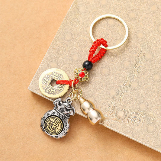 Braided Red String Chinese Zodiac Five Emperor Coins Protection Keychains