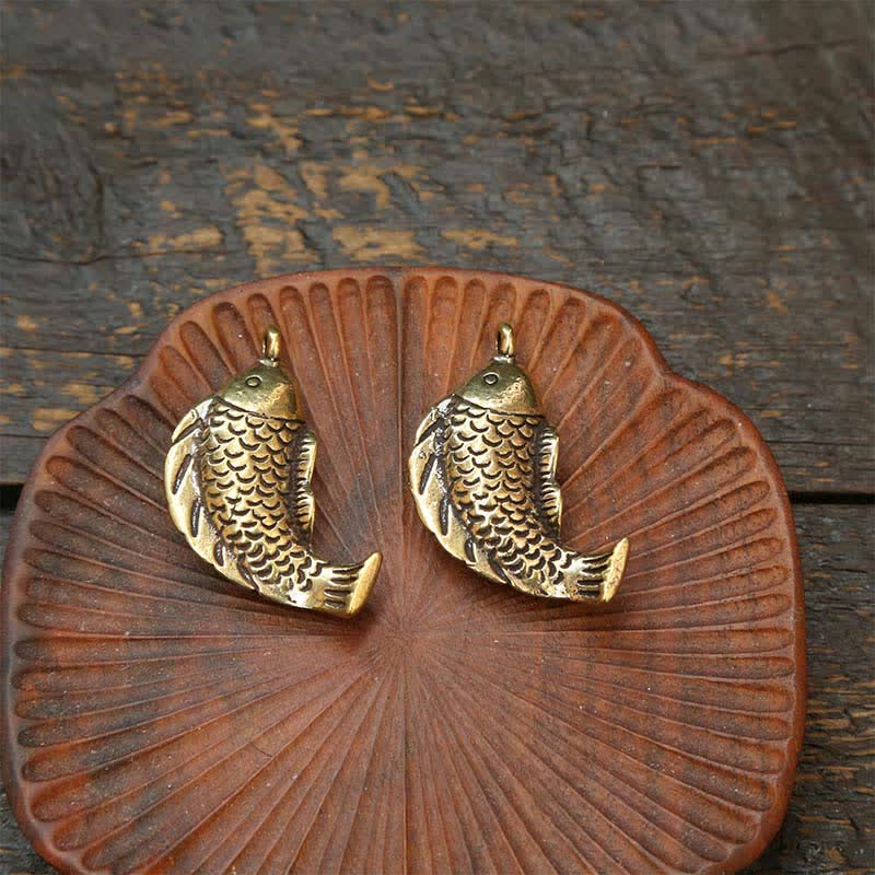 Brass Koi Fish Gourd Five Emperor Coins Wealth Braided Keychains