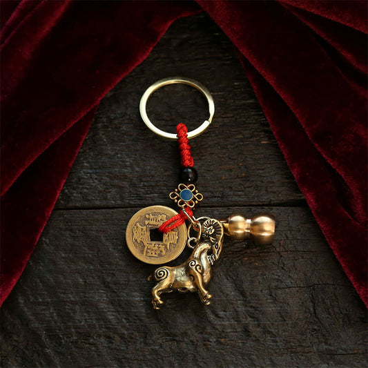 Copper Chinese Zodiac Five Emperor Coins Gourd Wealth Keychains