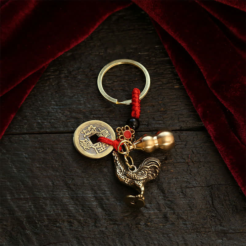Copper Chinese Zodiac Five Emperor Coins Gourd Wealth Keychains