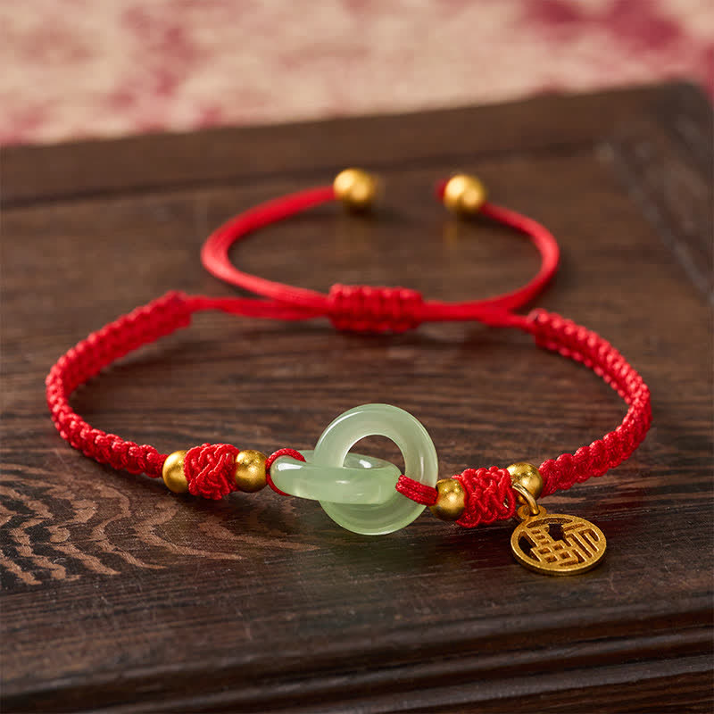 Copper Liuli Fu Character Luck Red String Bracelet
