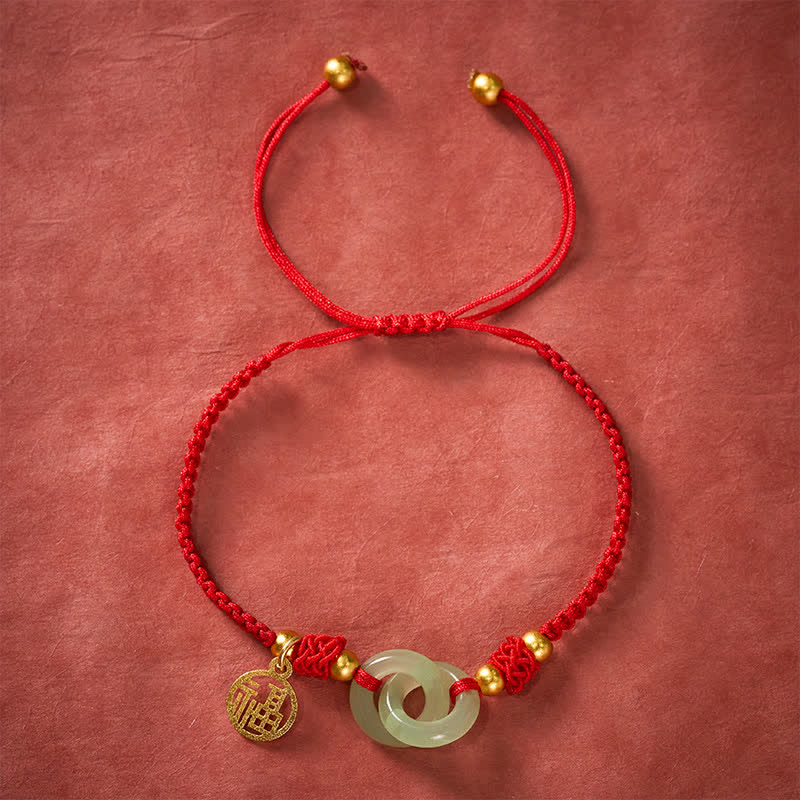 Copper Liuli Fu Character Luck Red String Bracelet